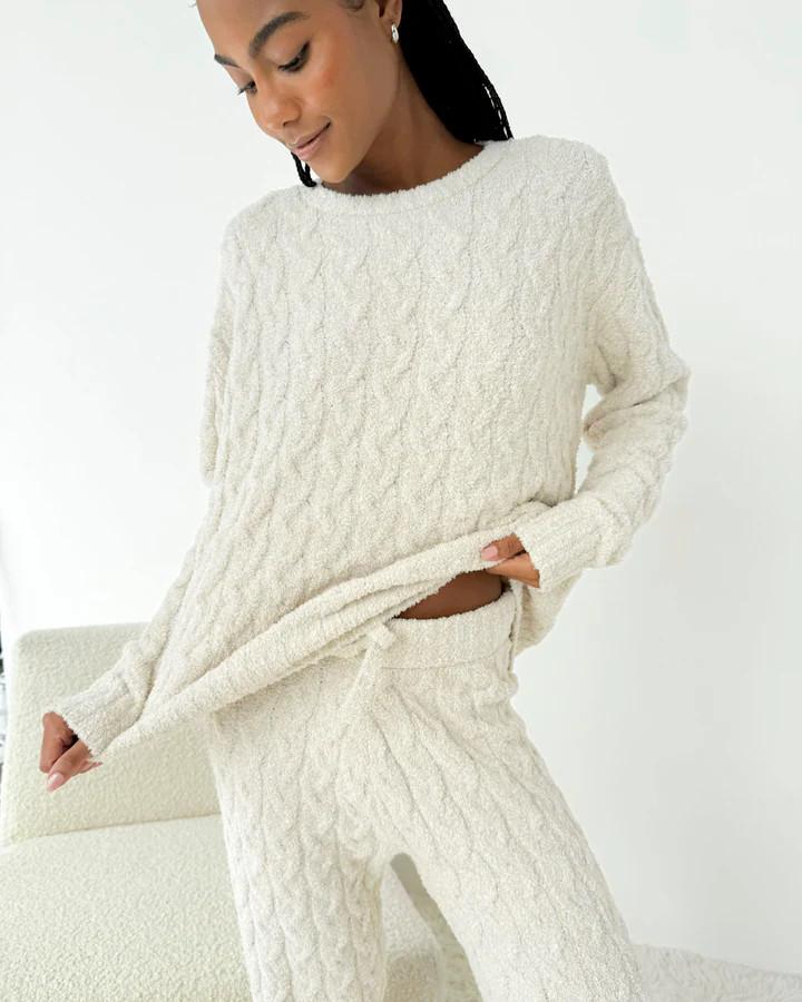 Ivory Fuzzy Cable Knit Sweater PJ Set | Splendid