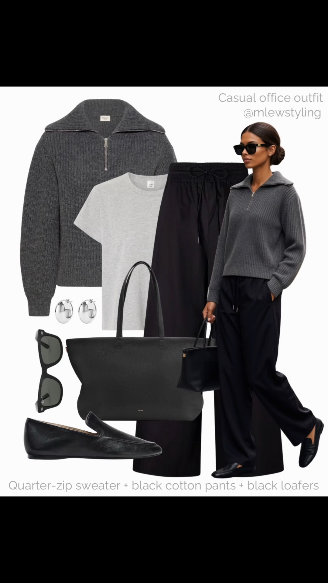Casual office outfit 〰️

Tags: fall workwear, neutral autumn outfit, max mara half zip sweater, Leset grey t-shirt, la Ligne drawstring pants, cuyana tote bag, Zara loafers, rayban wayfarer sunglasses, silver hoop earrings, capsule wardrobe, fall outfit formulas

#LTKcanada #LTKworkwear #LTKshoes