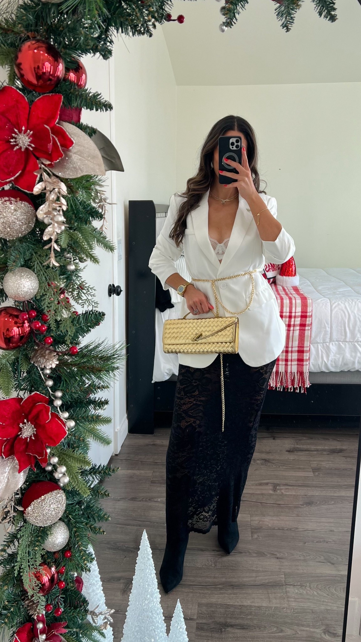 Holiday outfit idea with a lace skirt. Added fleece tights and slip shorts underneath - you can close up the blazer with the stitch tool I linked 

#LTKFindsUnder50 #LTKSeasonal #LTKHoliday