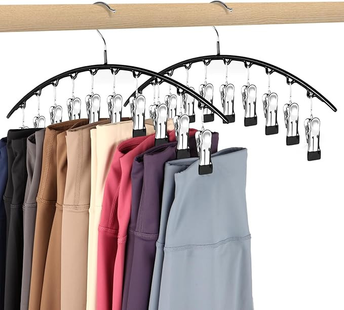 Legging Organizer for Closet,Pants Hangers, Metal Yoga Pants Hangers 2 Pack w/10 Clips, Space Sav... | Amazon (US)