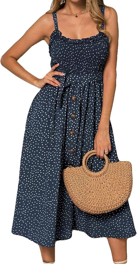 LOMON Women’s Dresses Summer Beach Boho Ruffle Sleeveless Sundress Adjustable Straps Backless S... | Amazon (US)