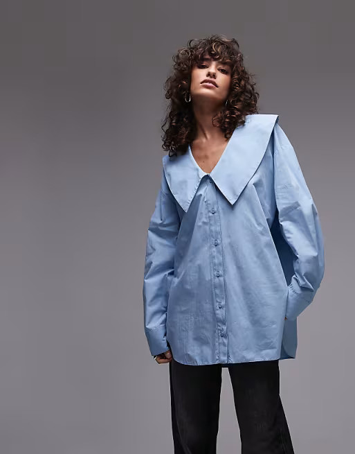 Topshop femme poplin collar shirt in blue | ASOS | ASOS (Global)