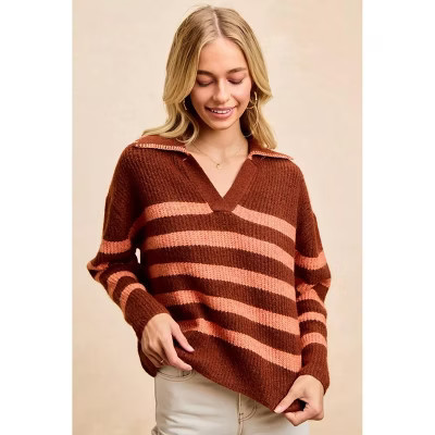 Striped Sweater Top with Collar Stitched Details | Target