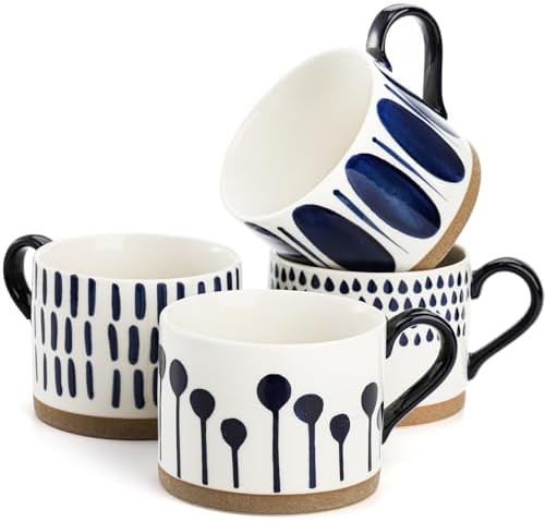 SOUJOY Set of 4 Large Ceramic Coffee Mugs, 15 Oz Hand Painted Coffee Cups with Handles, Vintage G... | Amazon (US)