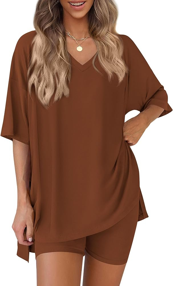 PRETTYGARDEN 2 Piece Sets for Women Summer 2026 Lounge Short Set Spring Matching Biker Shorts V N... | Amazon (US)