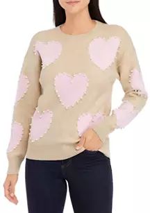 Crown & Ivy™ Women's Heart Printed Pearl Sweater | Belk