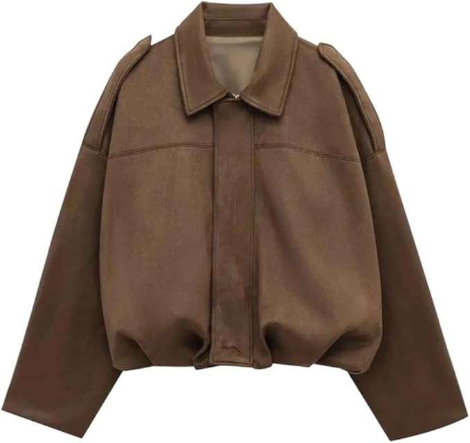 Jacke Damen, Kurze Blouson Jacke Casual Pilotenjacke Kurze Lederjacke im Casual Look Wildlederjac... | Amazon (DE)