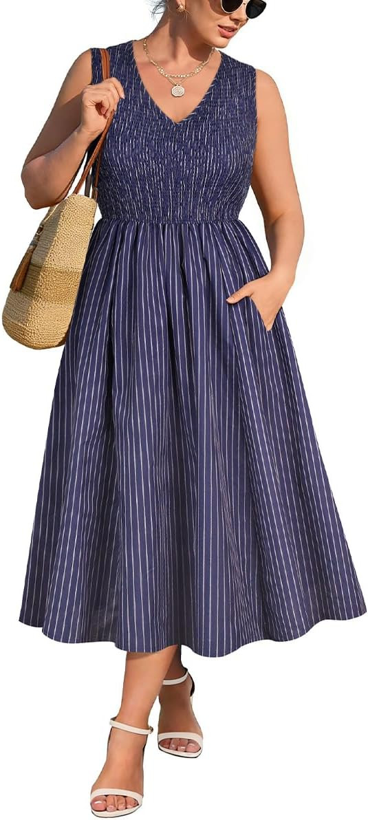 RITERA Plus Size Summer Dresses for Curvy Women Sleeveless V Neck Spring Wedding Guest Dress Maxi... | Amazon (US)