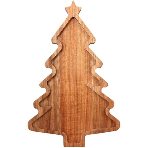 Gtencemen Acacia Wood Christmas Tree Tray - Decorative Serving Platter, Festive Plate, Xmas Dish & Wooden Charcuterie Board for Holiday Gift, Cheese, Fruit, Veggie & Cookie, Food, Snack, 16” x 10” | Amazon (US)