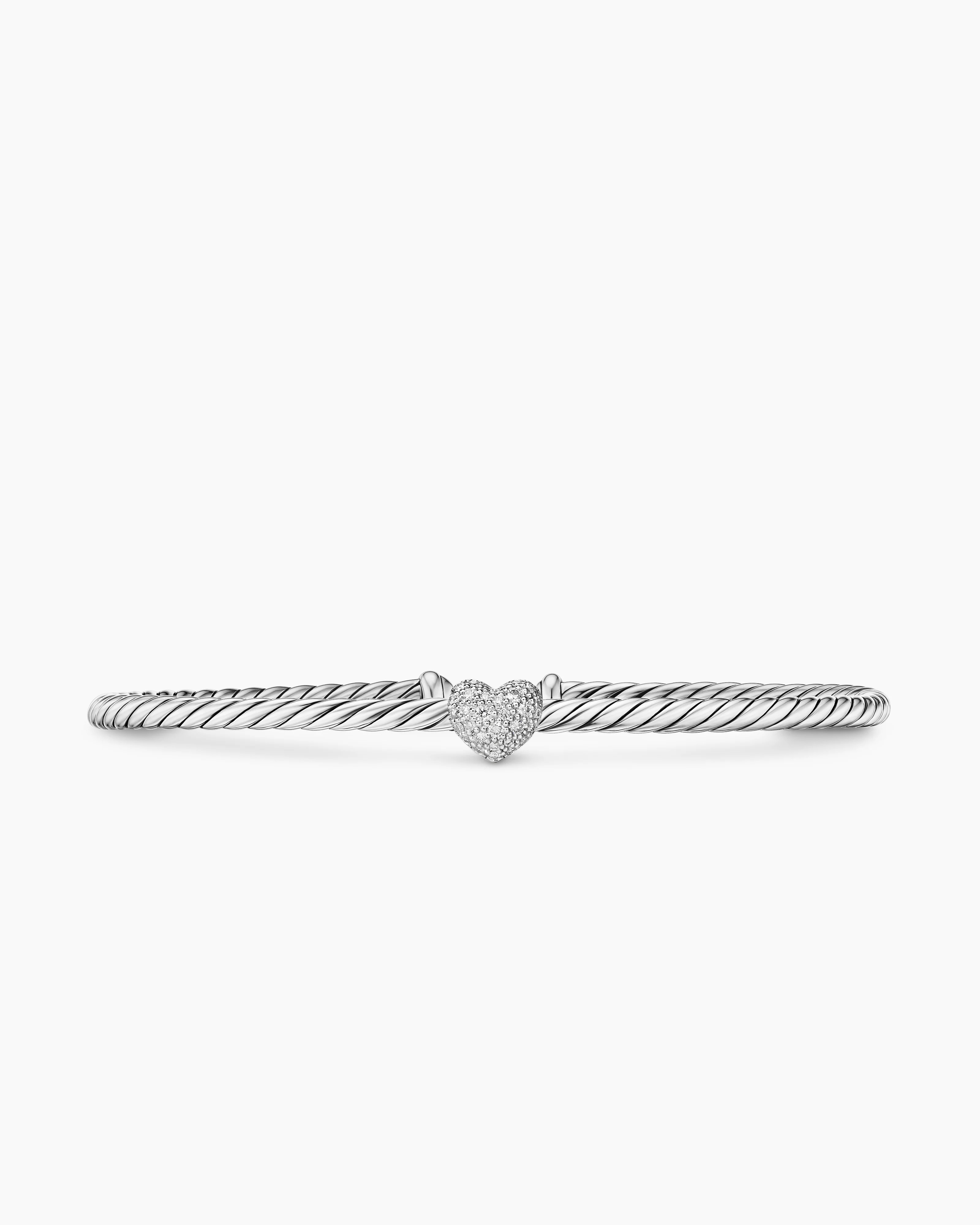 David Yurman | Micro Cable Flex Heart Station Bracelet in Sterling Silver with Diamonds, 2.6mm | David Yurman