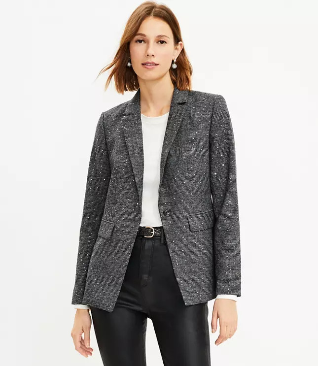 Sequin Houndstooth Modern Blazer | LOFT