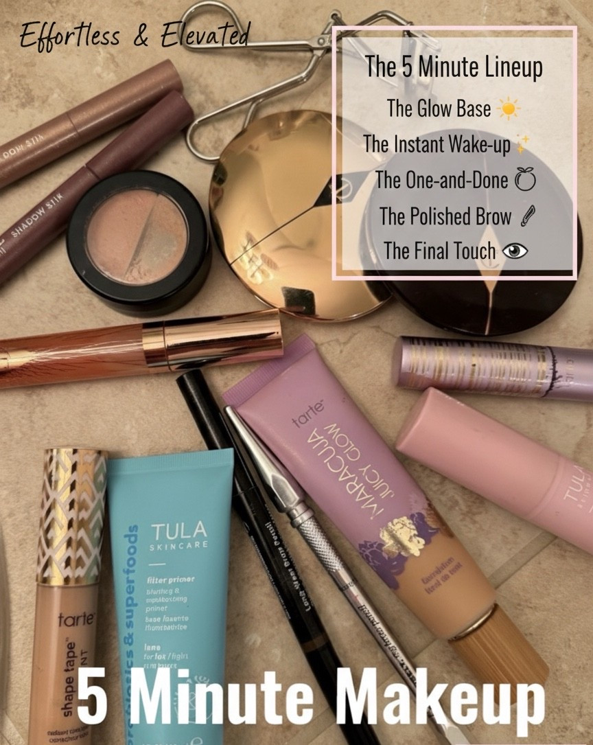 The 5-Minute Face ✨
When I need to get out the door but still want to feel pulled together, this is my go-to lineup. It’s a simple, reliable routine that focuses on glowy skin and bright eyes—no heavy lifting required!
The Quick Lineup:
• Prime & Glow: Using my favorite Tula filter primer to prep.
• The Base: Tarte Maracuja Juicy Glow for that perfect tint.
• Brighten: A little Shape Tape where I need it.
• Define: Charlotte Tilbury for that signature finish and a quick brow.
@Tarte 

Makeup | Momlife | quick | Easy | beauty

#LTKBeauty #LTKdayinmylife #LTKmorningroutine