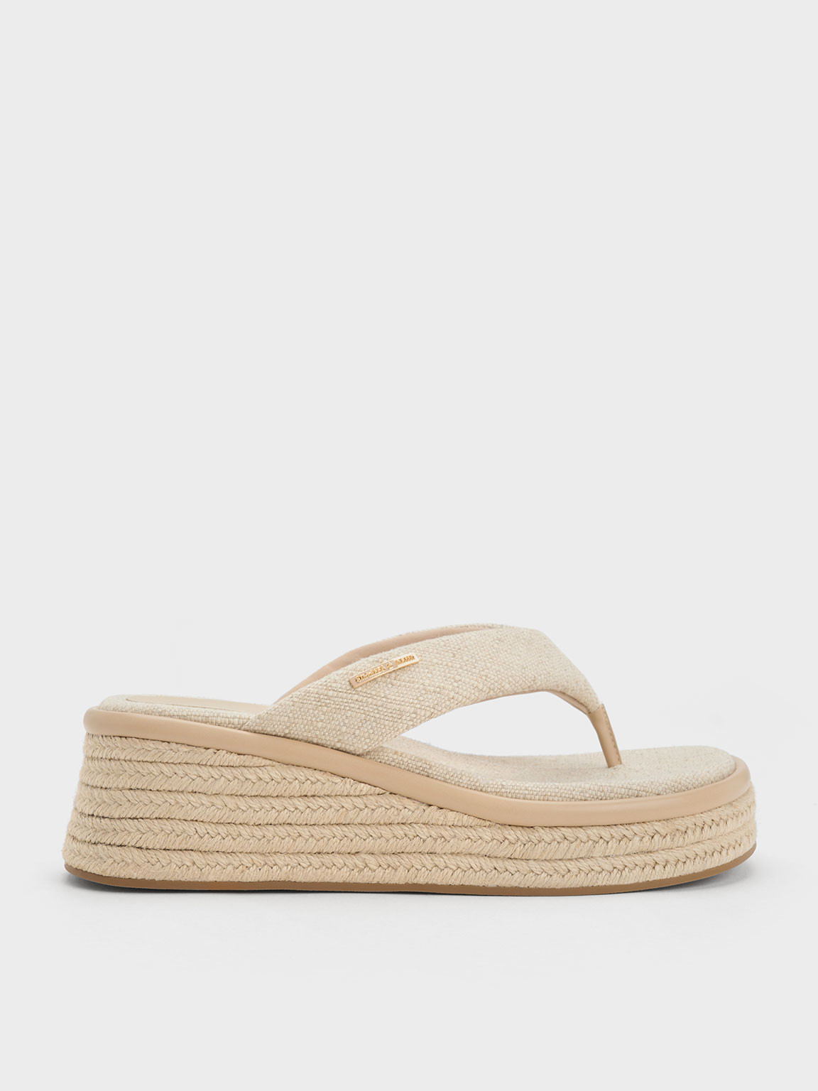 Linen Espadrille Thong Sandals
 - Beige | Charles & Keith UK