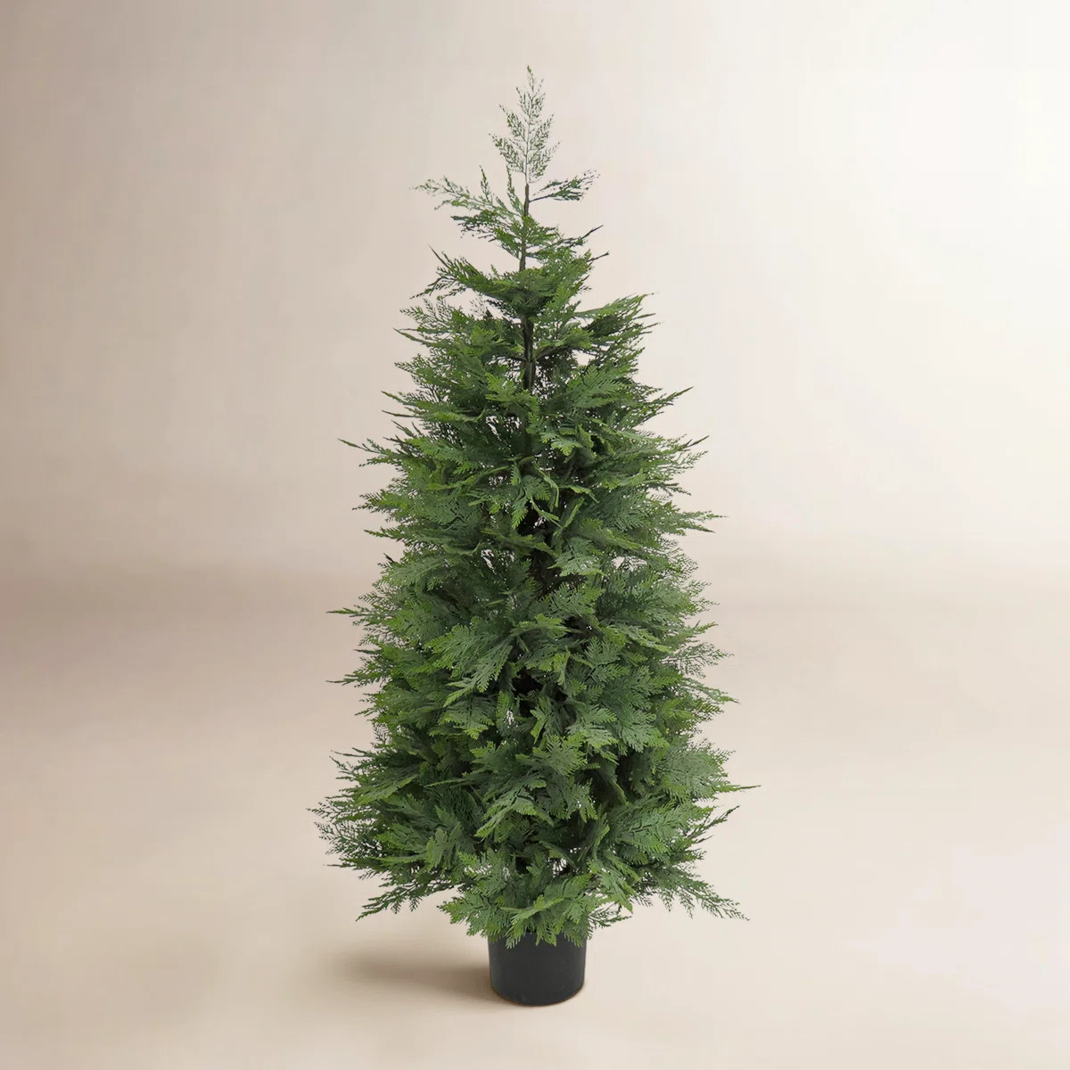 5 ft Artificial Cypress Topiary Tree, Realistic Fake Tree Potted Plant, Black Plastic Nursery Pot | Wayfair North America