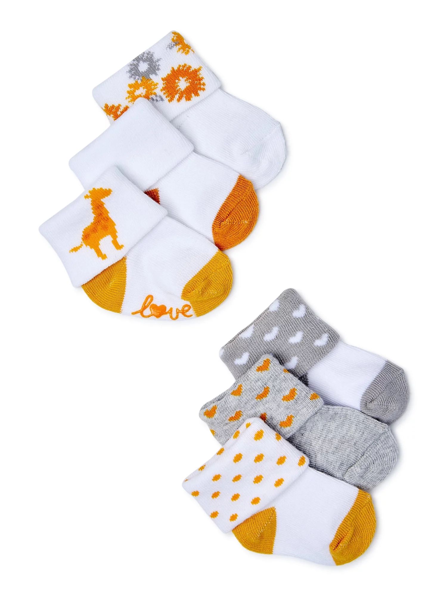 Child Of Mine By Carter's Baby Girl's Giraffe Fold Cuff Socks, 6-Pack - Walmart.com | Walmart (US)