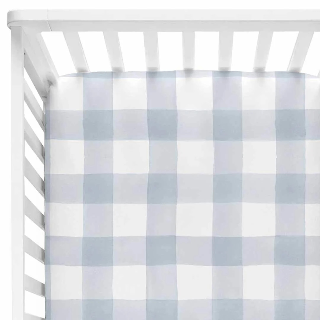 Dusty Blue Gingham Crib Sheet | Caden Lane