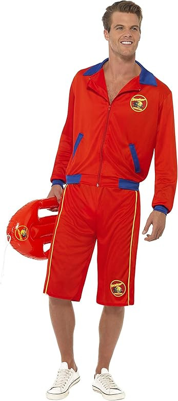 Baywatch Beach Movie Lifeguard Costume Sexy Mens Red Jacket N' Long Shorts MD-LG | Amazon (US)