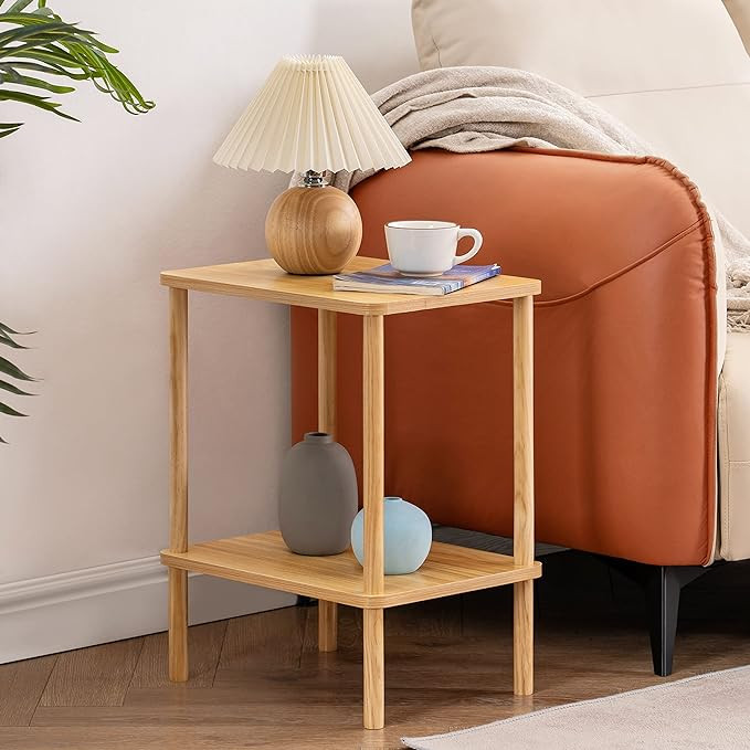 Apicizon 2 Tier End Table, Small Side Table with Solid Wood Legs, Boho Bedside Table with Storage... | Amazon (US)