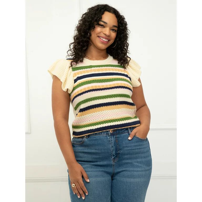 ELOQUII Elements Women's Plus Size Multicolor Sweater Vest - Walmart.com | Walmart (US)