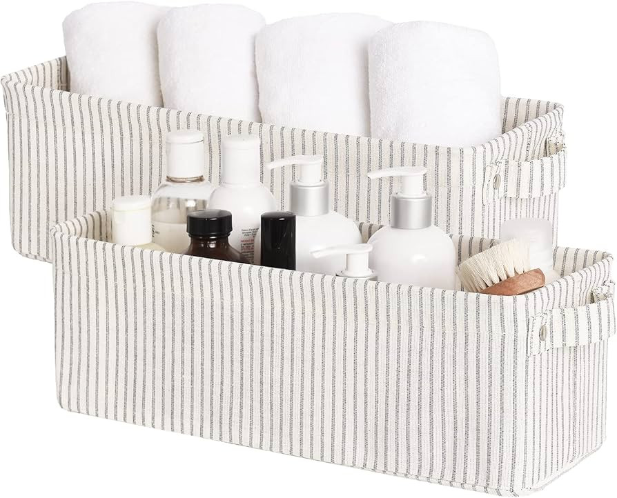 StorageWorks Narrow Storage Bins, Small Basket for Closet and Shelves, Fabric Organizer with Hand... | Amazon (US)