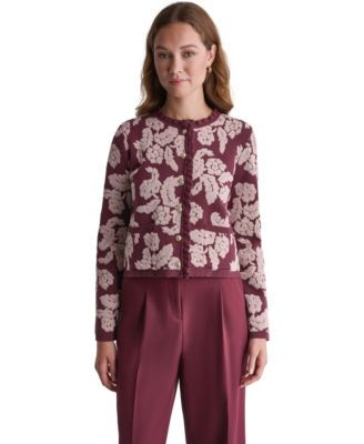 Bcbg Women's Floral Crew-Neck Cardigan - Shadow Merlot/Blushtone | Macy's