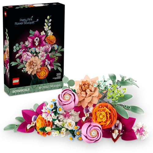 LEGO Botanicals Pretty Pink Flower Bouquet Building Sets for Adults - Artificial Flowers for Home Decor, Centerpieces for Tables - Gift for Valentines Day for Her & Him - 10342 | Amazon (US)