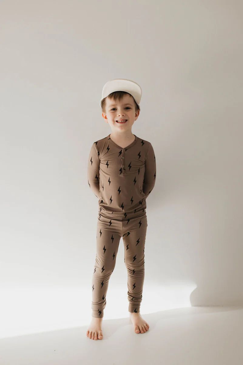 Brown & Black Lightning Bolt | Bamboo Two Piece Pajamas | Forever French