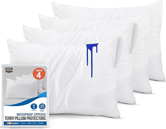 Utopia Bedding Waterproof Pillow Protectors with Zipper Standard Size (4 Pack), Terry Pillow Cove... | Amazon (US)