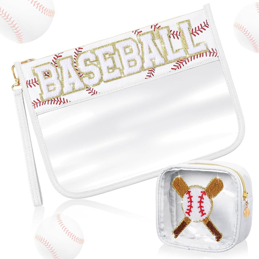 Hillban 2 Pcs Baseball Snack Bags Team Gifts Makeup Cosmetic Bag Clear Chenille Letter Zipper Pou... | Amazon (US)