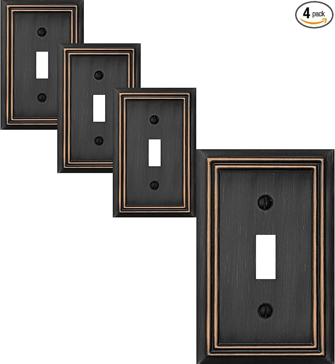 Single Toggle Light Switch Cover Adler Metal Wall Plate, 4-Pack Aged Bronze 1 Gang, Light Switch ... | Amazon (US)