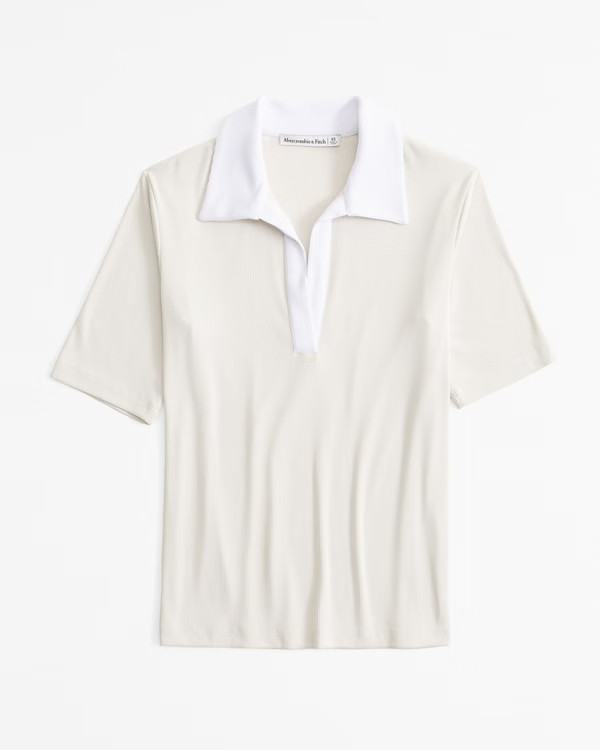 Powdered Rib Half-Sleeve Polo Top | Abercrombie & Fitch (US)