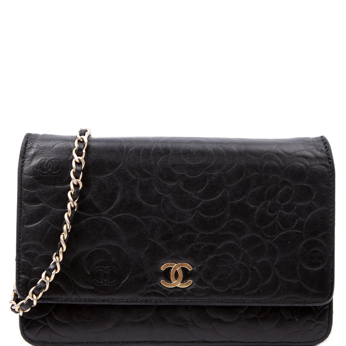 Camellia Embossed WOC 16M Black | Keeks Designer Handbags