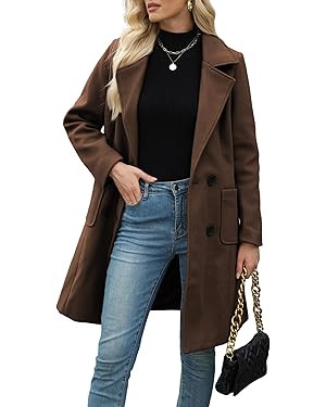 Bankeng Women Winter Wool Blend Camel Mid-Long Coat Notch Double-Breasted Lapel Jacket Outwear | Amazon (US)