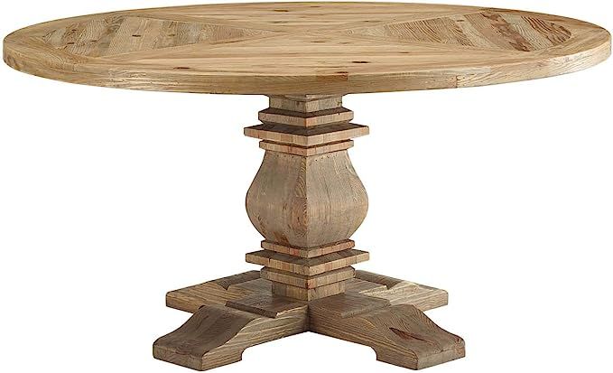 Modway Column 59" Rustic Farmhouse Pine Wood Round Kitchen and Dining Room Table, Brown | Amazon (US)