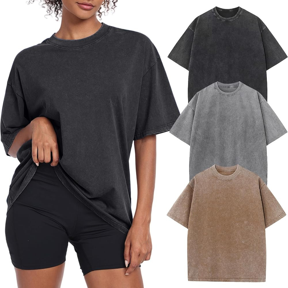 Womens Vintage Oversized T Shirts Acid Washed Baggy Cotton Tee Casual Workout Boyfriend Short Sle... | Amazon (US)