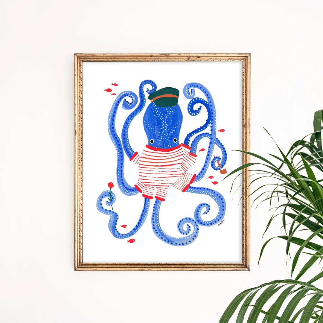 Mr. Octopus Art Print Oceanic Giclee Wall Nautical Home Decor Children's Nursery Wall Hanging Gal... | Etsy (US)