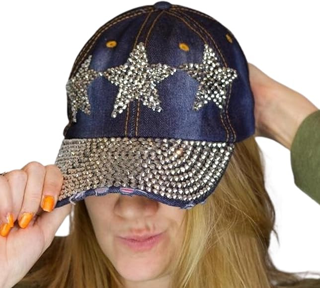 Popfizzy Bling Star Hat for Girls Rhinestone Hat, Bedazzled Baseball Caps, Distressed Hat, Fancy ... | Amazon (US)