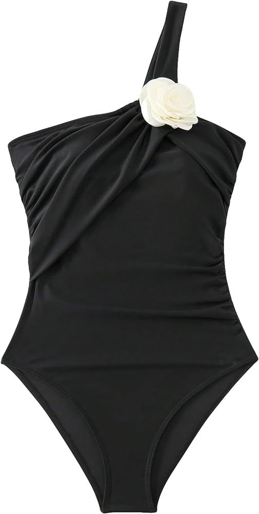 Milumia Women's One Shoulder Bathing Suit Rosette Tummy Control One-Piece Swimsuit | Amazon (US)