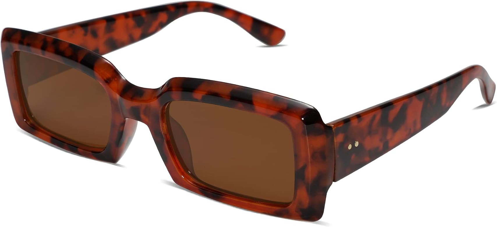 Allarallvr Trendy Rectangle Sunglasses for Women Men Vintage 90's Square Shades Thick Frame Nude ... | Amazon (US)