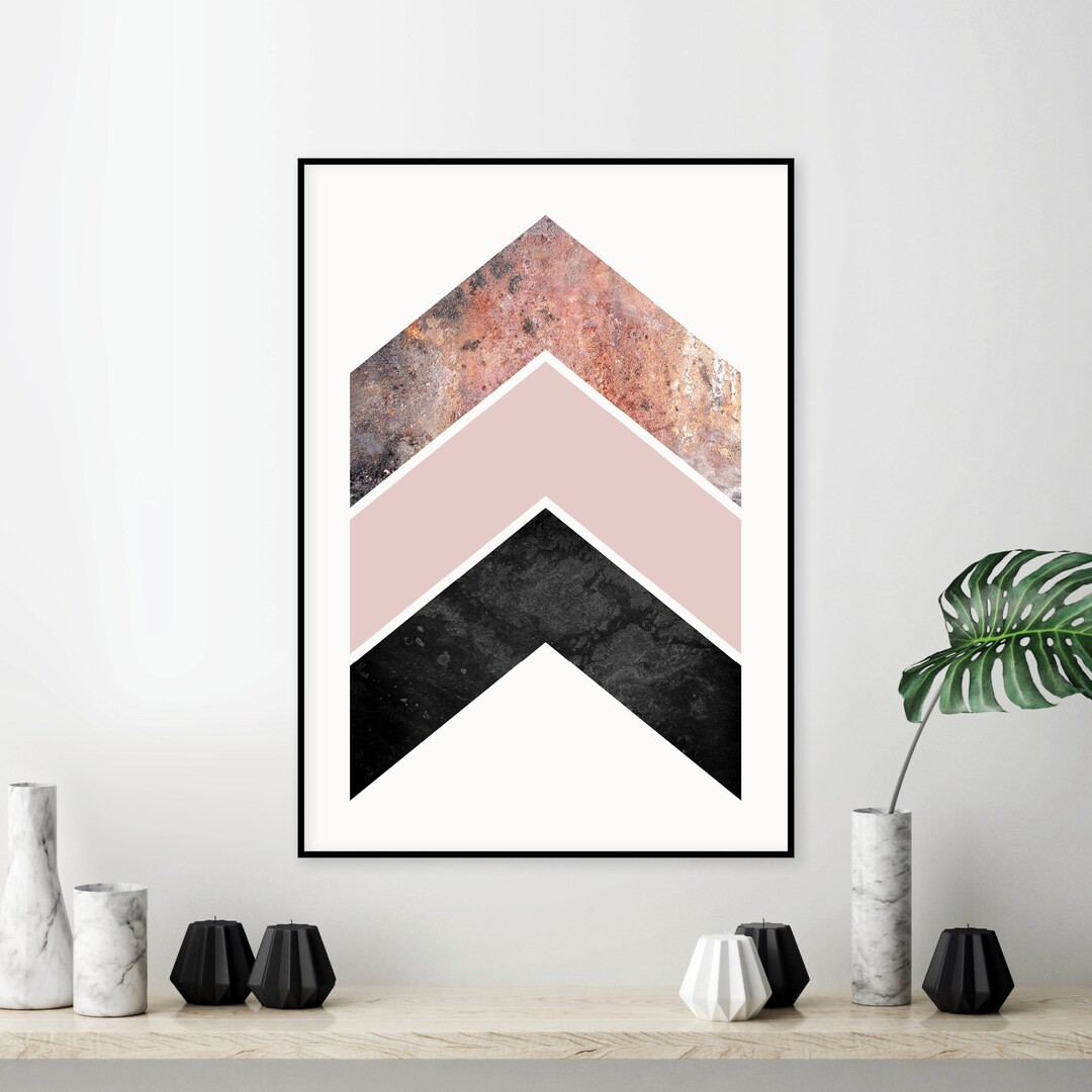 Blush Pink Black and Rose Gold Scandinavian Chevron Printable Poster Digital Download of Large Sc... | Etsy (US)