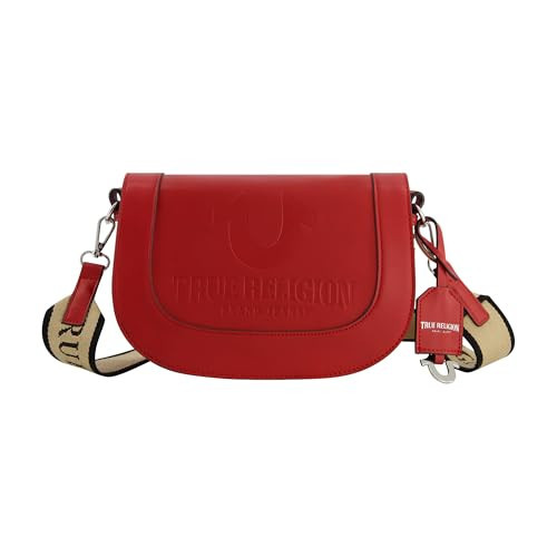 True Religion Women's Crossbody Bag Purse, Debossed Logo Satchel Handbag with Adjustable Shoulder Strap, Red | Amazon (US)