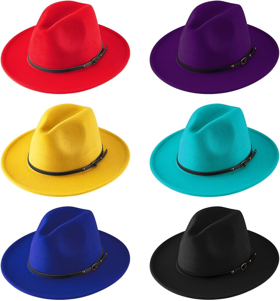 Hercicy 6 Pcs Felt Hats for Women Wide Brim Panama Hat with Belt Buckle Vintage Decoration | Amazon (US)
