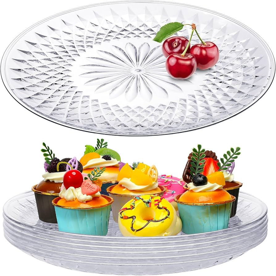 Fumete 6 Pcs Round Plastic Serving Platters Clear Plastic Serving Tray Acrylic Crystal Flan Plate... | Amazon (US)