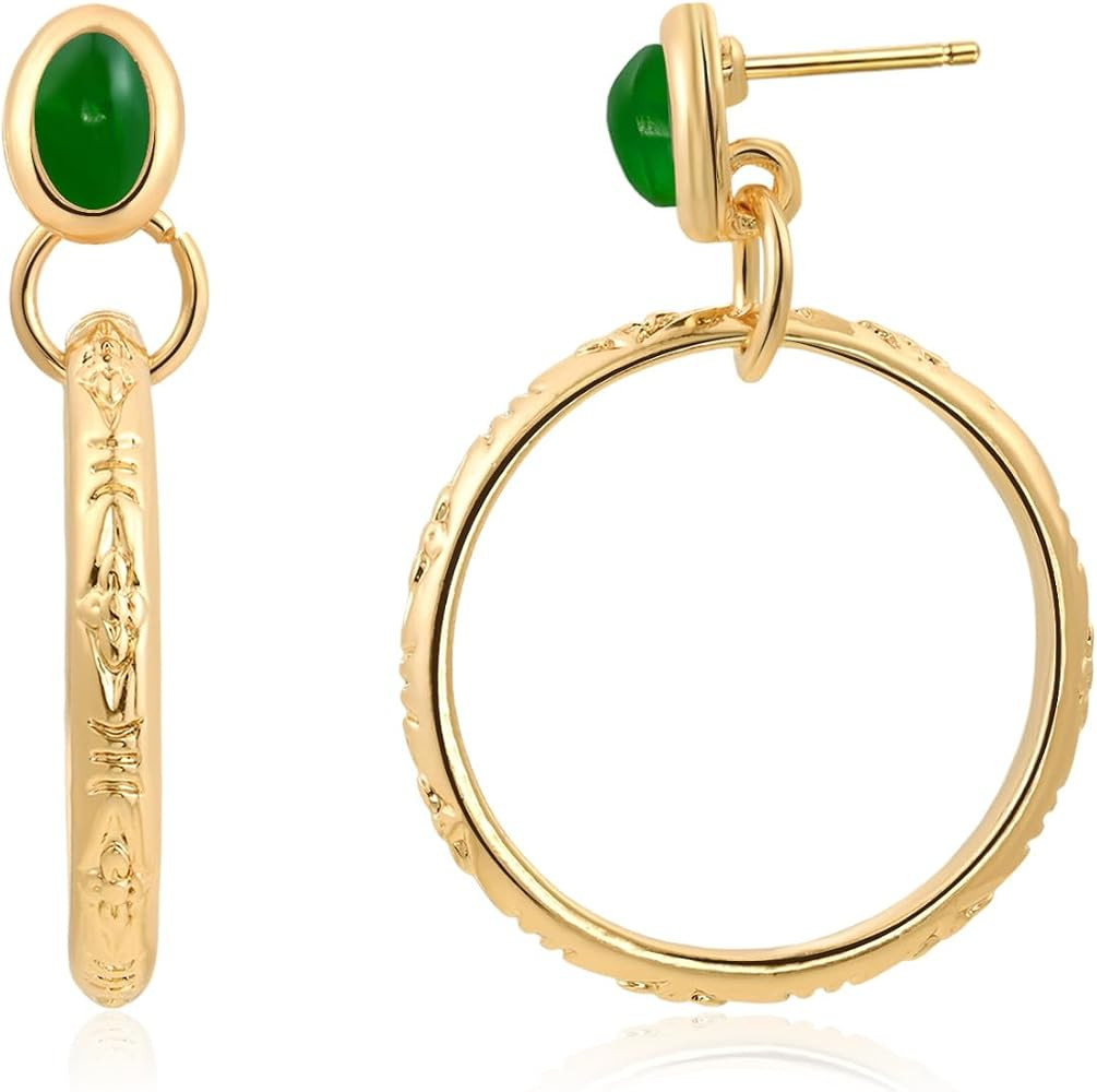 Boho Natural Gemstone Stud Earrings Hoops | Amazon (US)