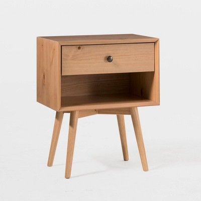 Greenberg 1 Drawer Mid-Century Modern Solid Wood Nightstand Natural/Pine - Saracina Home | Target