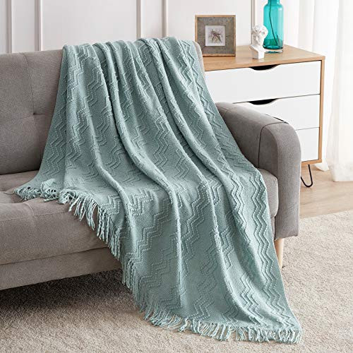 BOURINA Aqua Throw Blanket 60x80 Inches Throw Textured Solid Soft Sofa Throw Couch Knitted Decorative Blanket | Amazon (US)