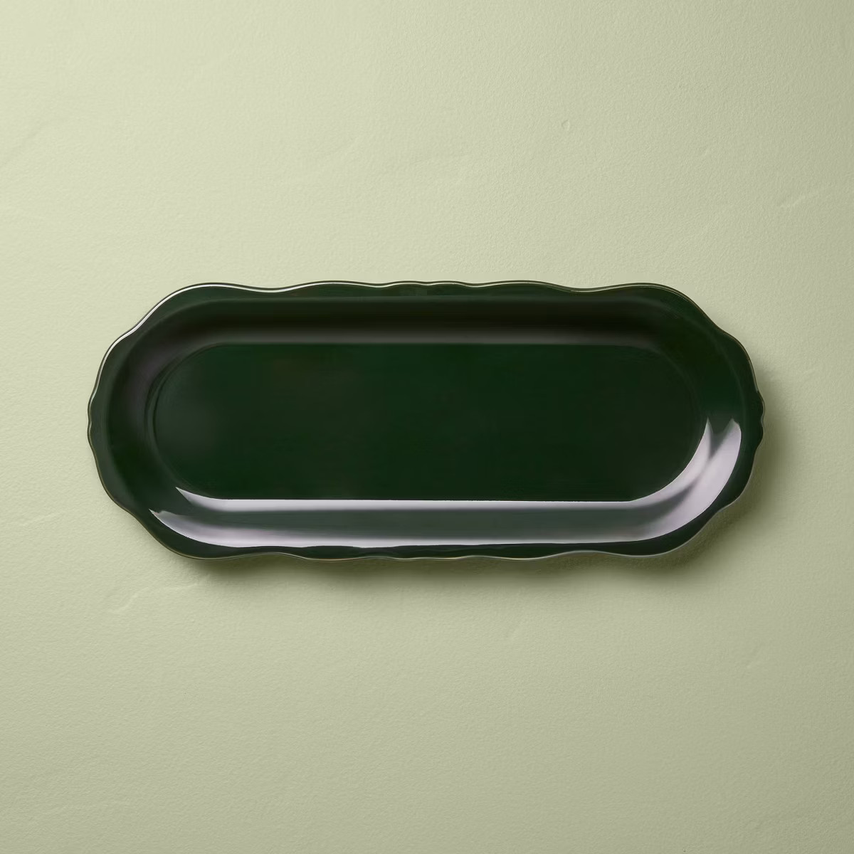 Stoneware Reactive Glaze Oval Serving Tray Dark Green - Hearth & Hand™ with Magnolia | Target