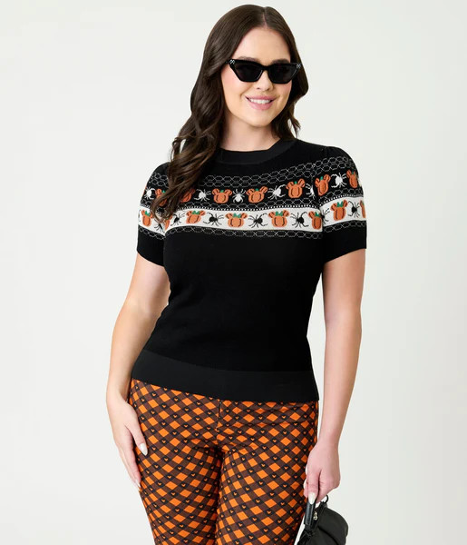 Disney Mickey & Friends Collection by Unique Vintage Black Pumpkin Patch Fair Isle Sweater | UniqueVintage