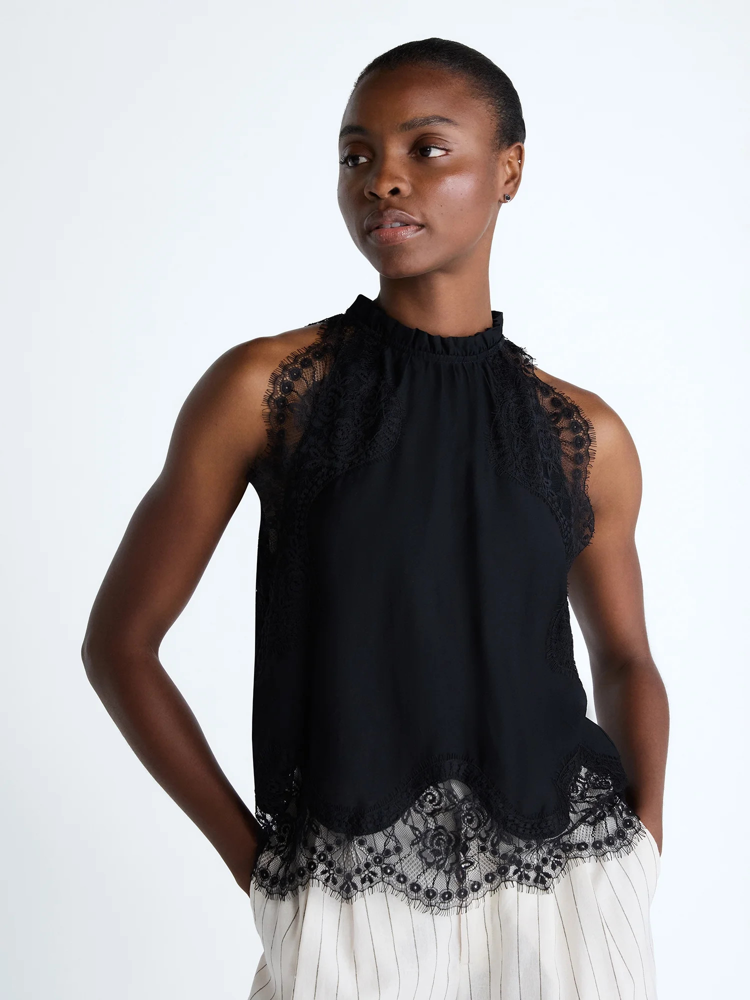 Scoop Women’s and Women's Plus Lace Trim Halter Top, Sizes XS-4X | Walmart (US)
