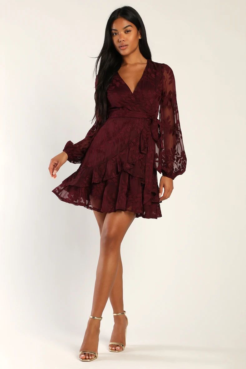 Inclined to Romance Burgundy Floral Embroidered Mini Dress | Lulus